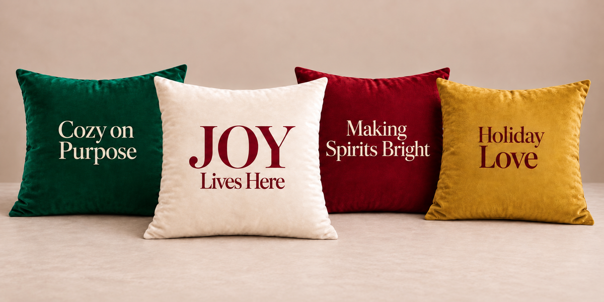 Festive Phrase Velvet Pillow Cover